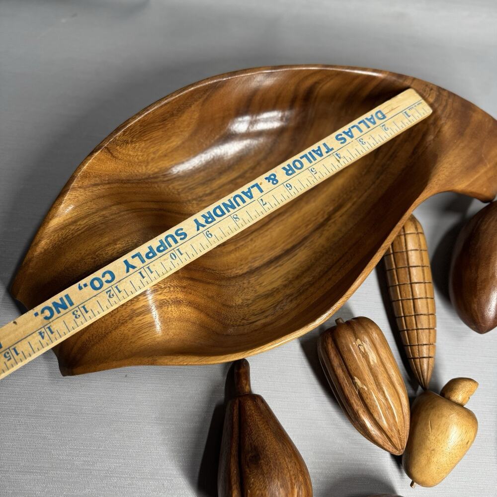 Vintage Retro MCM Carved Bowl Wooden Vegetable Fruit 10 Piece Set Fall Cottage - Picture 13 of 16